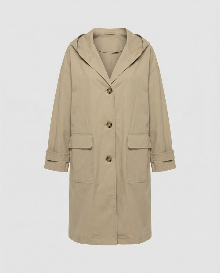 Dames Lange Waterafstotende Hooded Trench Coat