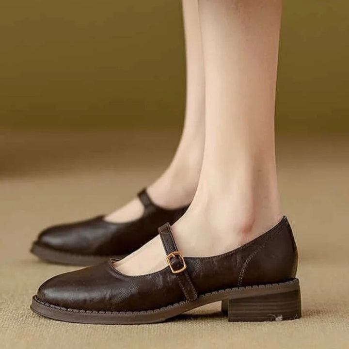 Dames Leren Mary Jane Schoenen Verstelbare Gesp Lage Blokhak