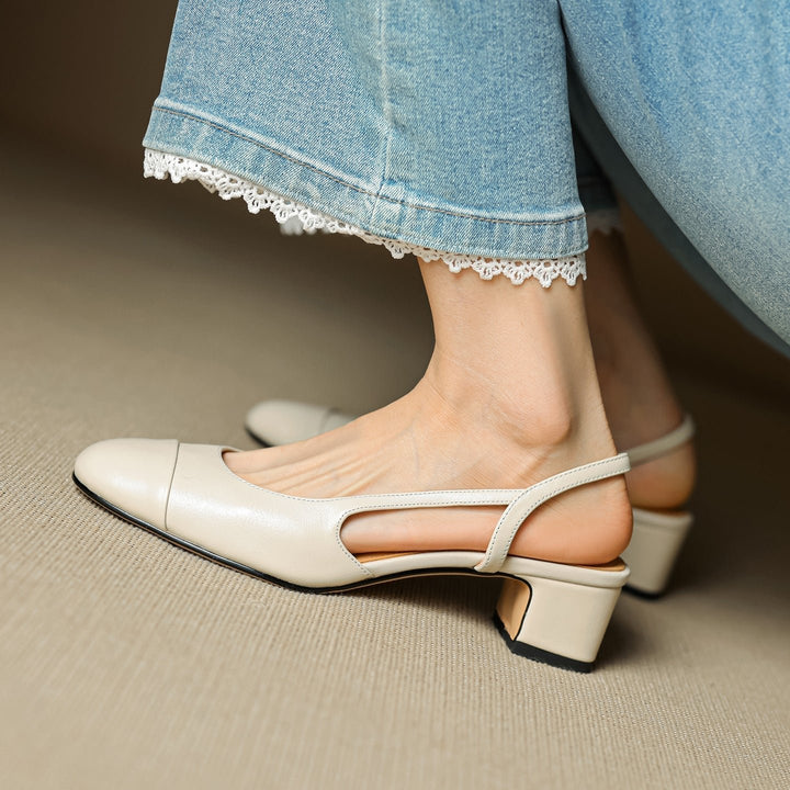 Dames Leren Slingback Pumps Amandelneus Blokhak
