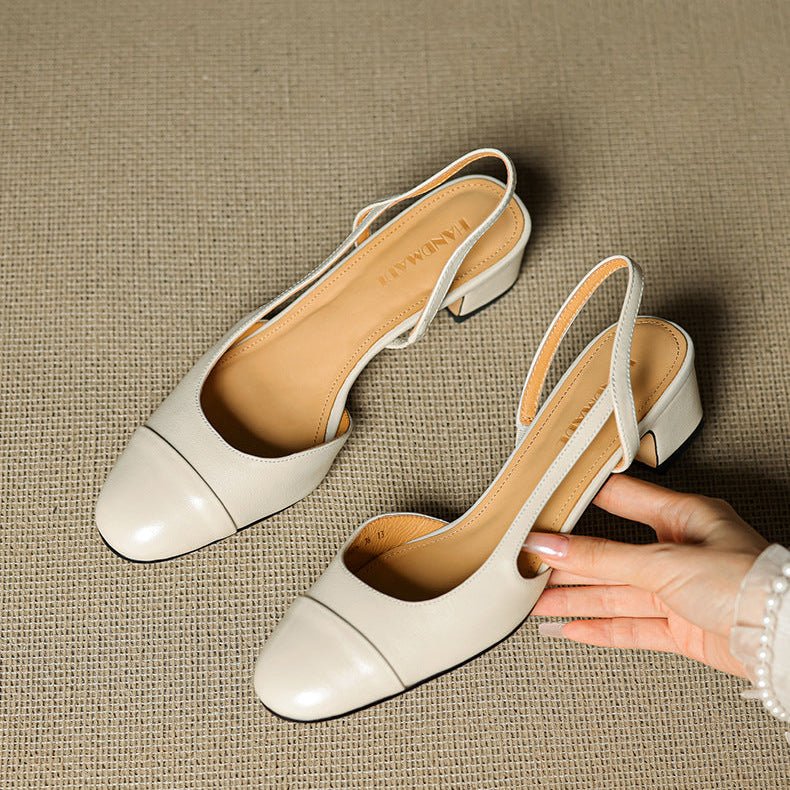 Dames Leren Slingback Pumps Amandelneus Blokhak
