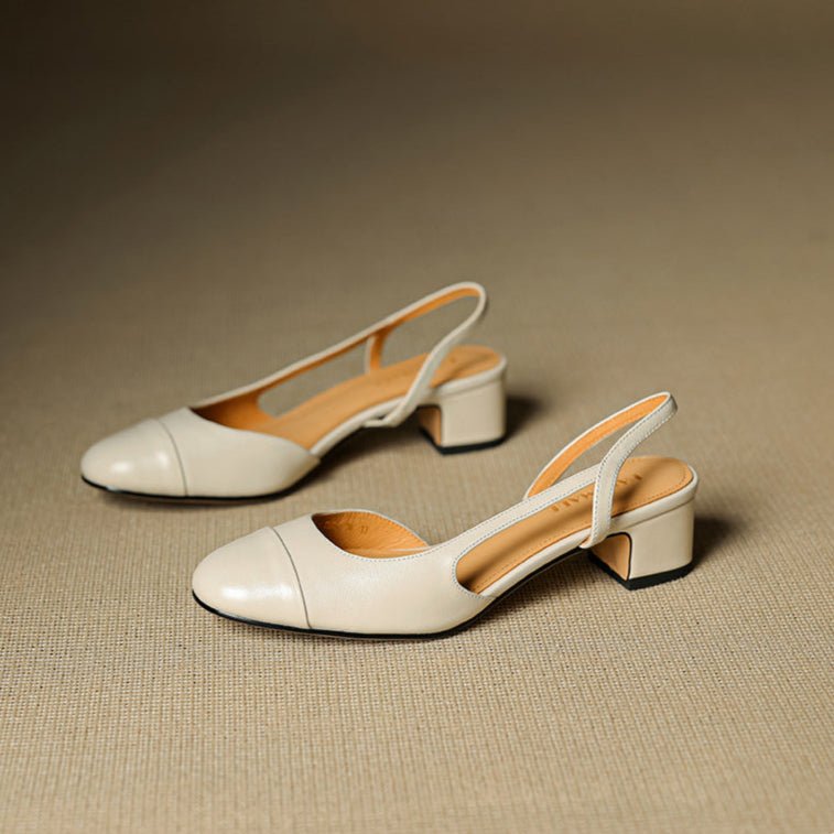 Dames Leren Slingback Pumps Amandelneus Blokhak