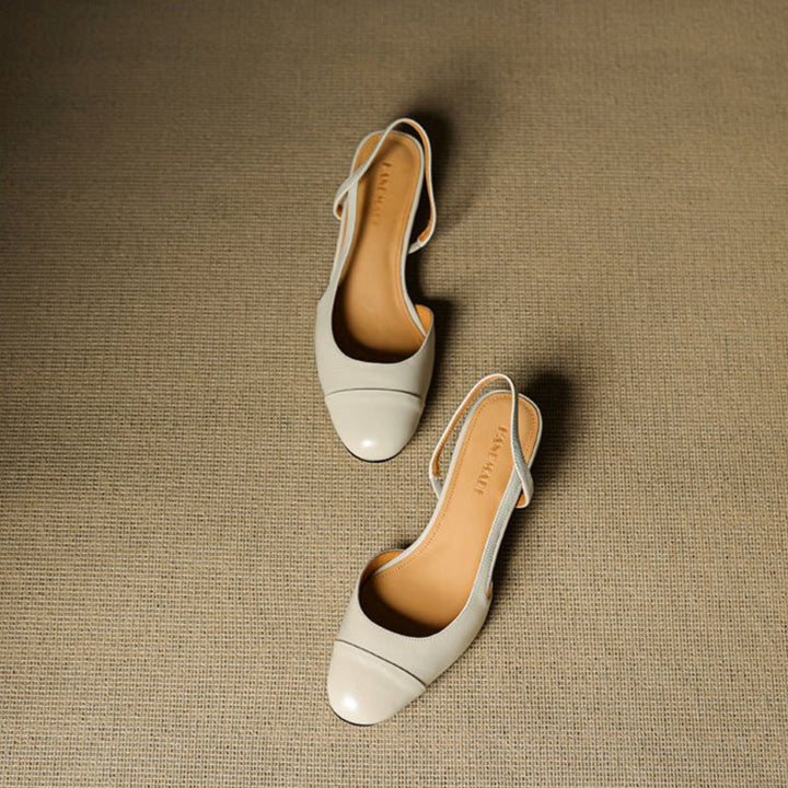 Dames Leren Slingback Pumps Amandelneus Blokhak
