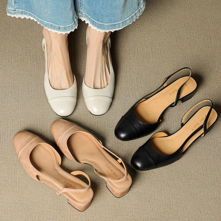 Dames Leren Slingback Pumps Amandelneus Blokhak