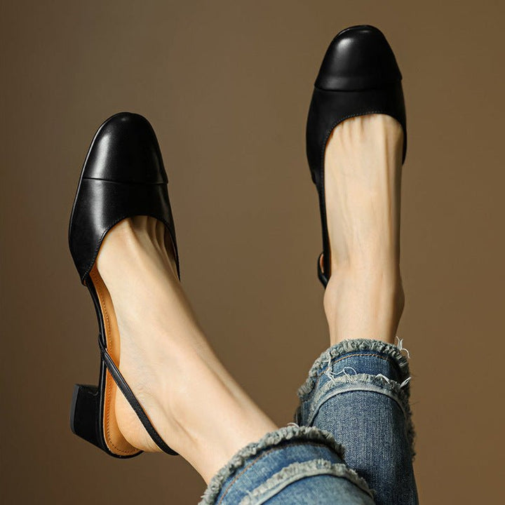 Dames Leren Slingback Pumps Amandelneus Blokhak
