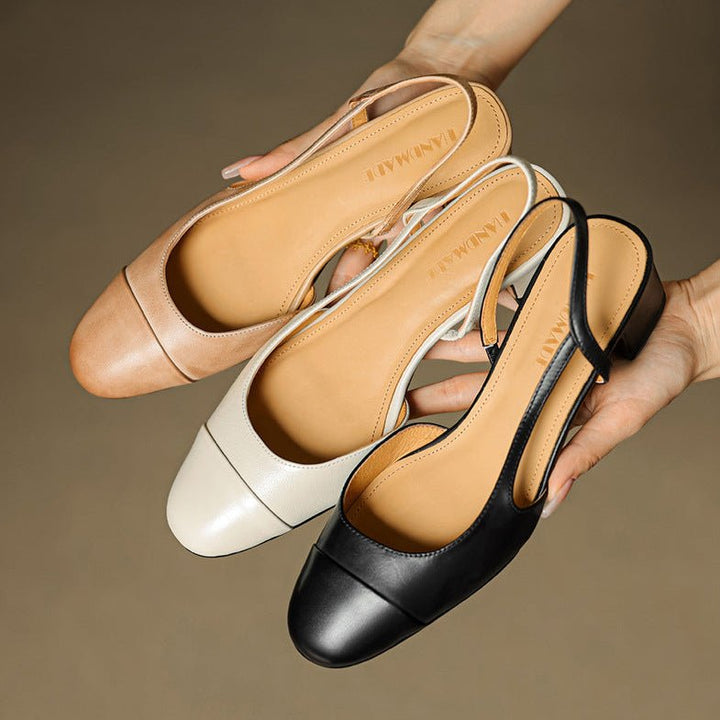 Dames Leren Slingback Pumps Amandelneus Blokhak