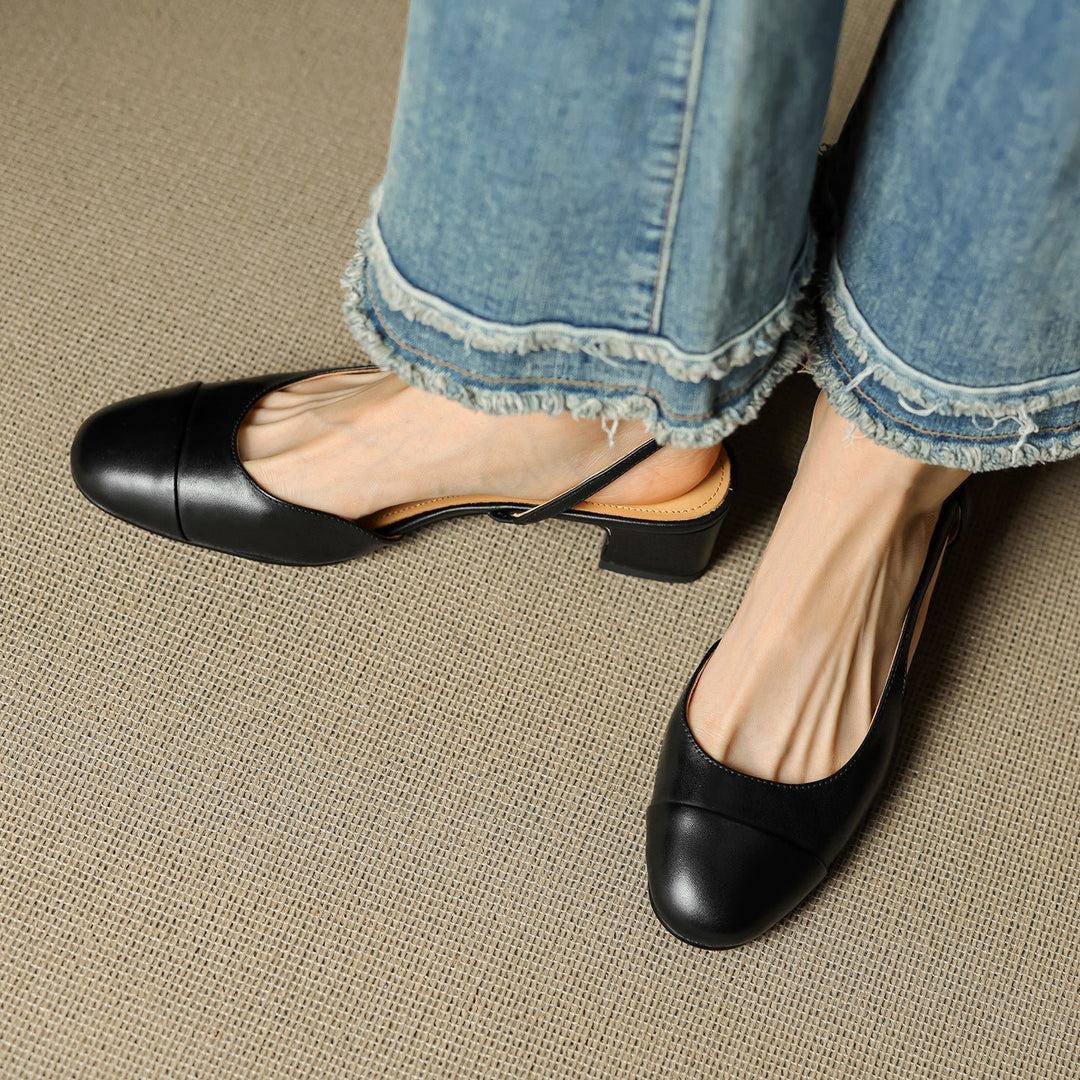 Dames Leren Slingback Pumps Amandelneus Blokhak