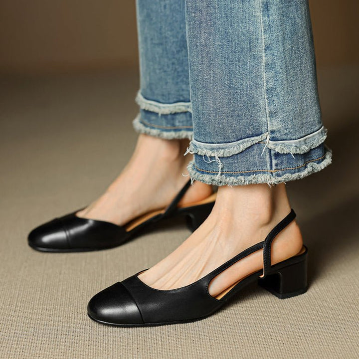Dames Leren Slingback Pumps Amandelneus Blokhak
