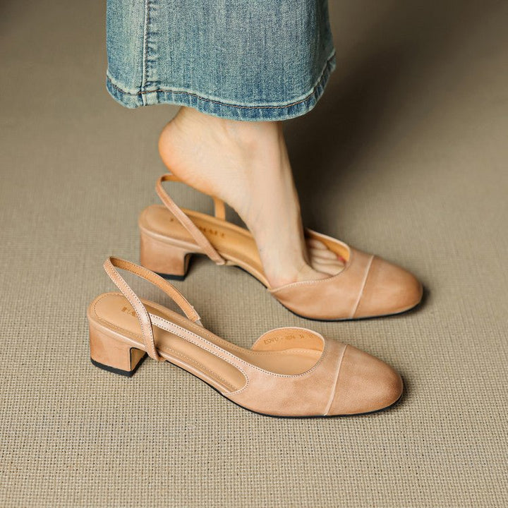 Dames Leren Slingback Pumps Amandelneus Blokhak