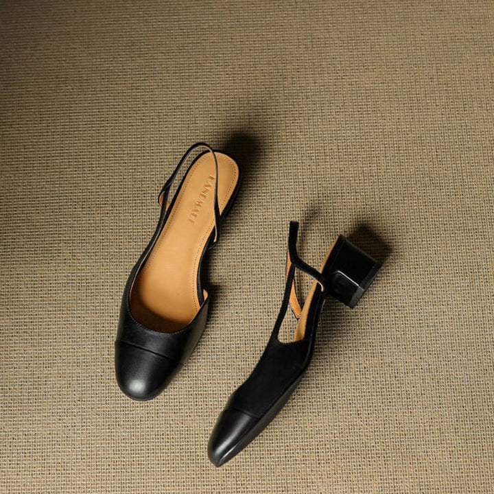 Dames Leren Slingback Pumps Amandelneus Blokhak