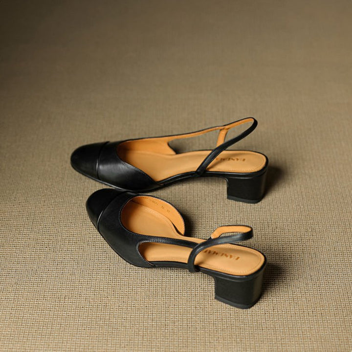 Dames Leren Slingback Pumps Amandelneus Blokhak