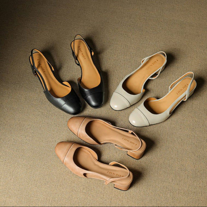 Dames Leren Slingback Pumps Amandelneus Blokhak