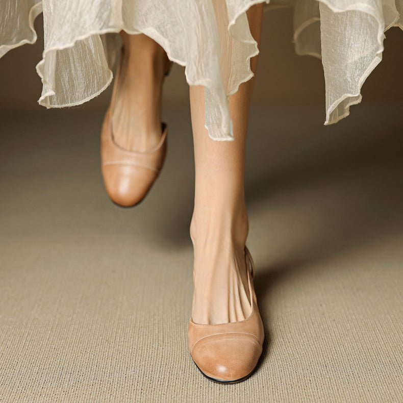 Dames Leren Slingback Pumps Amandelneus Blokhak