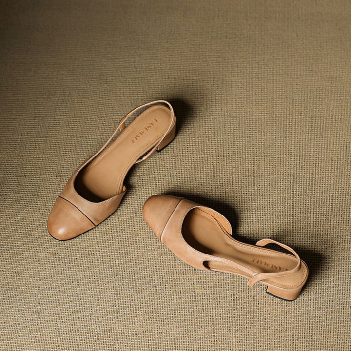 Dames Leren Slingback Pumps Amandelneus Blokhak
