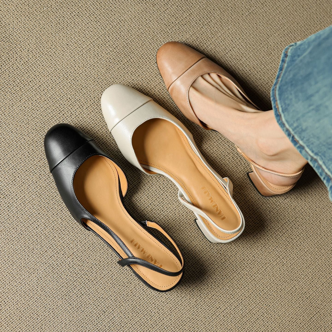 Dames Leren Slingback Pumps Amandelneus Blokhak