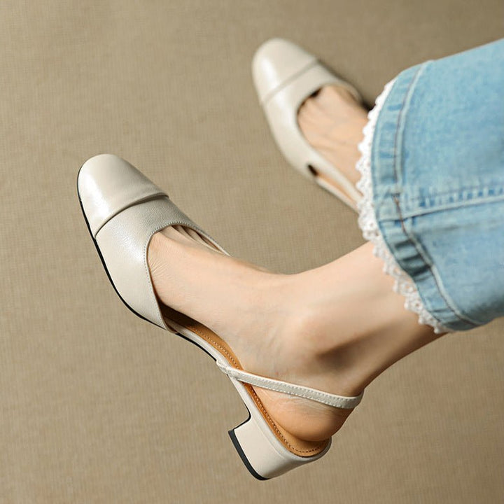 Dames Leren Slingback Pumps Amandelneus Blokhak