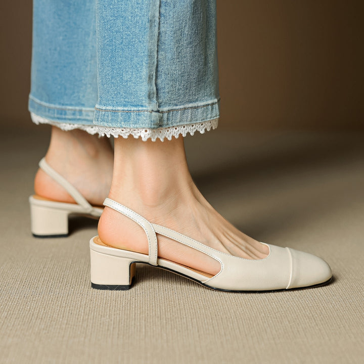 Dames Leren Slingback Pumps Amandelneus Blokhak
