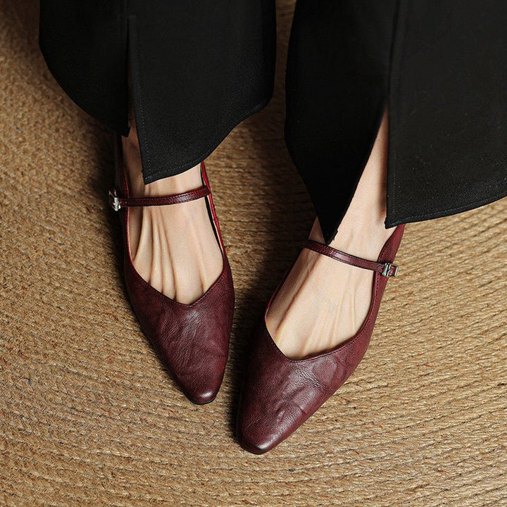 Dames Leren Spitse Instap Mules Mary Jane Riemgespen Flats
