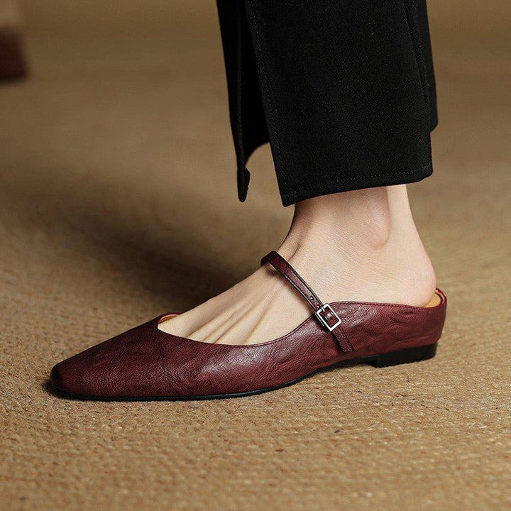 Dames Leren Spitse Instap Mules Mary Jane Riemgespen Flats