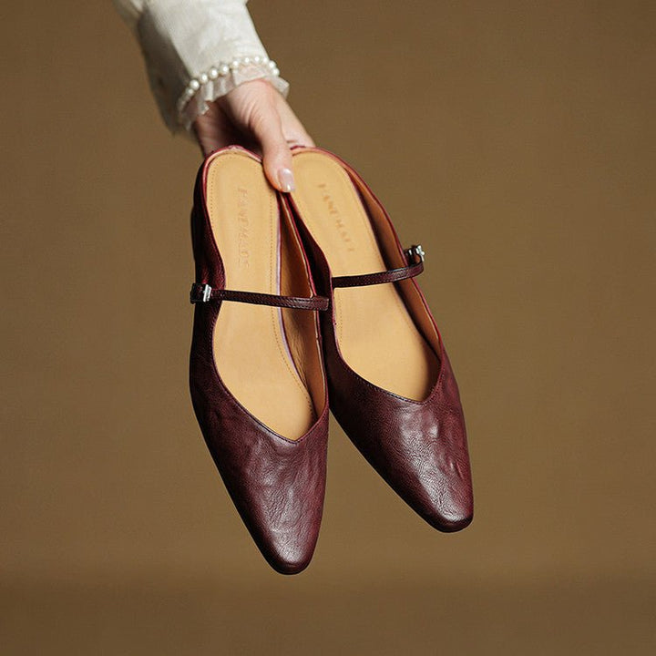 Dames Leren Spitse Instap Mules Mary Jane Riemgespen Flats