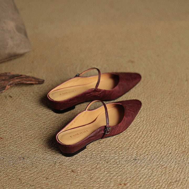 Dames Leren Spitse Instap Mules Mary Jane Riemgespen Flats