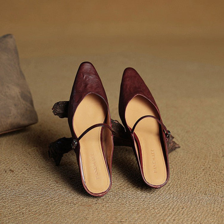 Dames Leren Spitse Instap Mules Mary Jane Riemgespen Flats