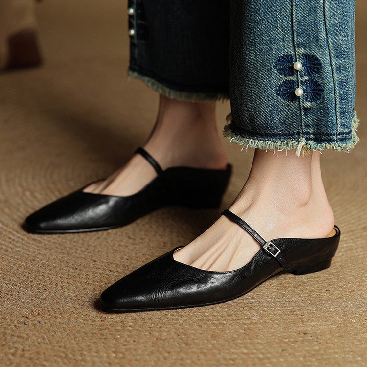 Dames Leren Spitse Instap Mules Mary Jane Riemgespen Flats