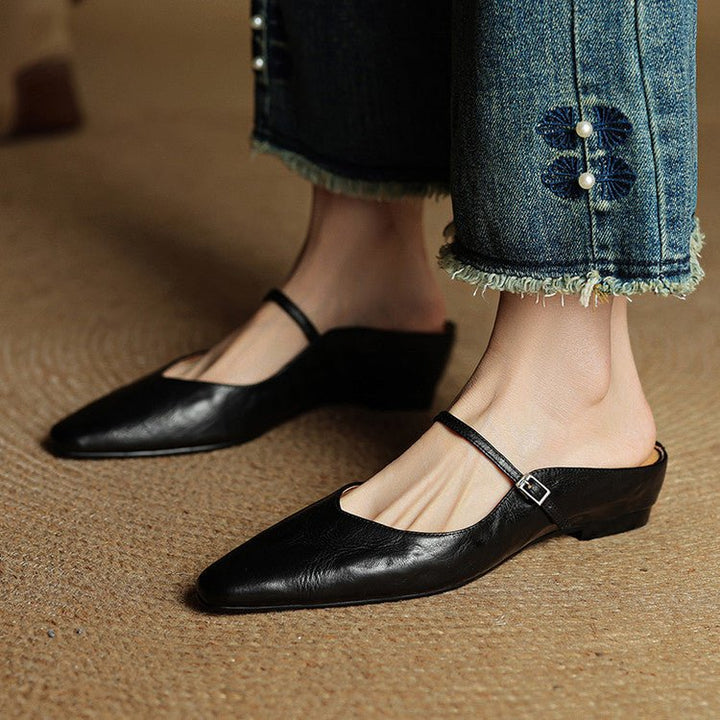 Dames Leren Spitse Instap Mules Mary Jane Riemgespen Flats