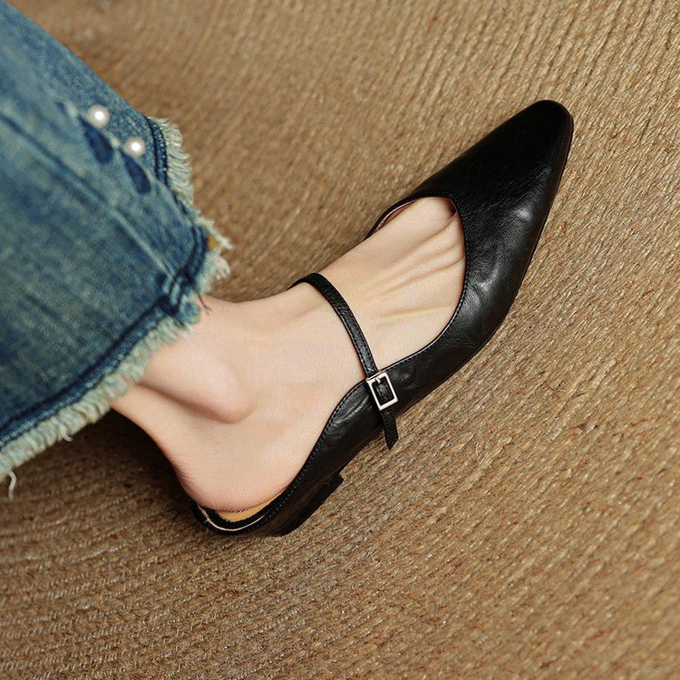 Dames Leren Spitse Instap Mules Mary Jane Riemgespen Flats