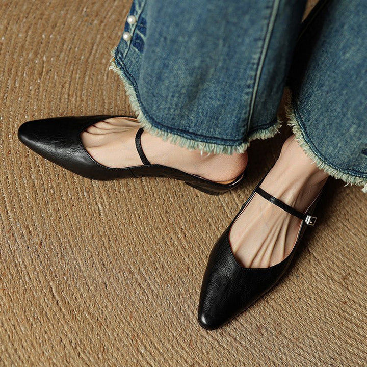 Dames Leren Spitse Instap Mules Mary Jane Riemgespen Flats