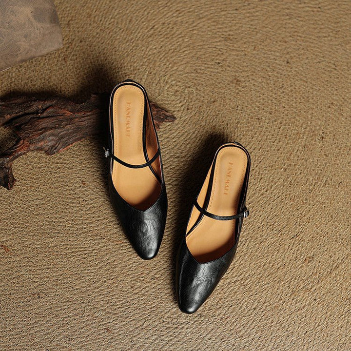 Dames Leren Spitse Instap Mules Mary Jane Riemgespen Flats