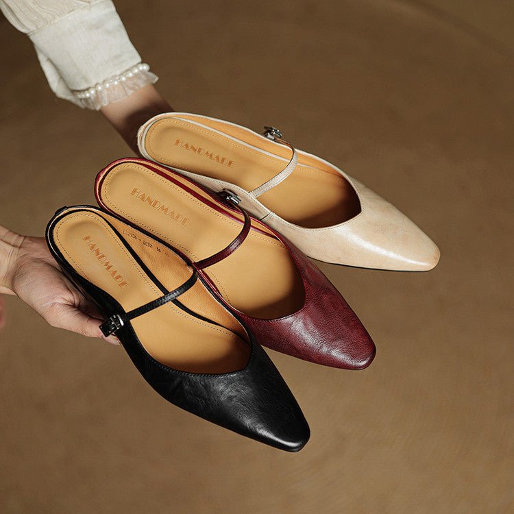Dames Leren Spitse Instap Mules Mary Jane Riemgespen Flats