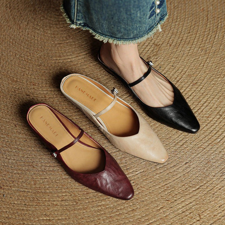 Dames Leren Spitse Instap Mules Mary Jane Riemgespen Flats