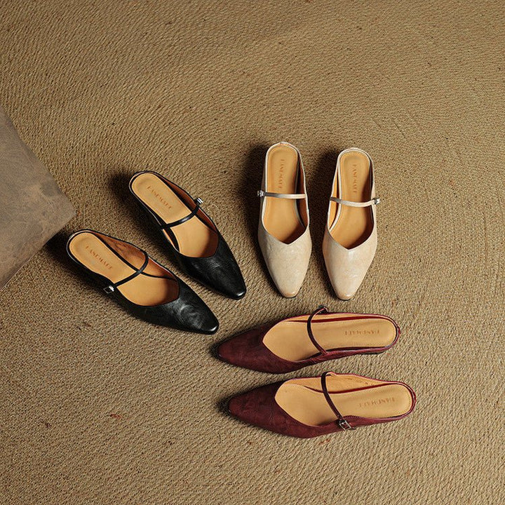 Dames Leren Spitse Instap Mules Mary Jane Riemgespen Flats