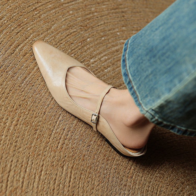 Dames Leren Spitse Instap Mules Mary Jane Riemgespen Flats