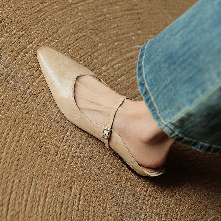 Dames Leren Spitse Instap Mules Mary Jane Riemgespen Flats