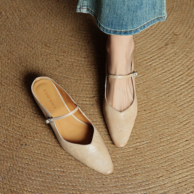 Dames Leren Spitse Instap Mules Mary Jane Riemgespen Flats