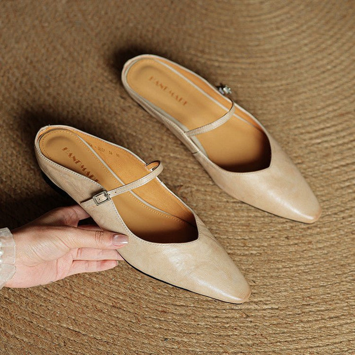 Dames Leren Spitse Instap Mules Mary Jane Riemgespen Flats