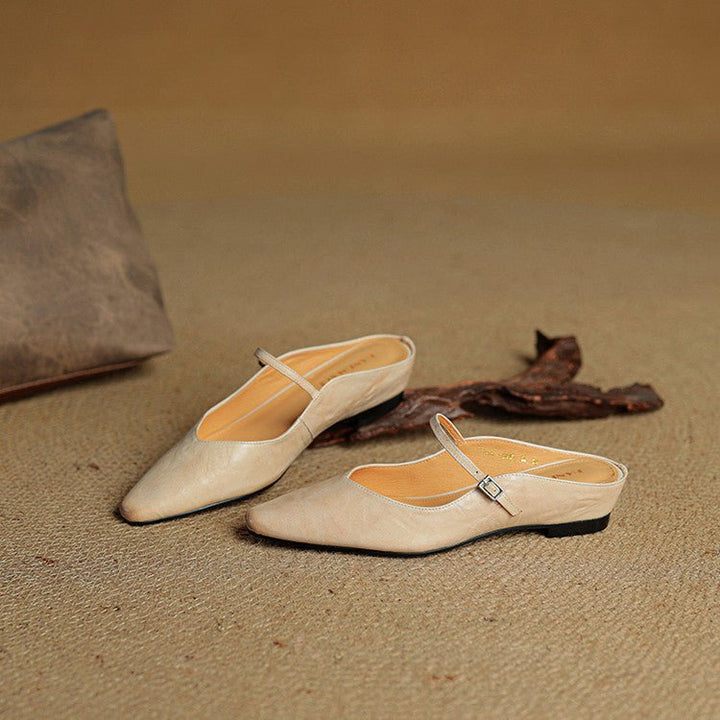 Dames Leren Spitse Instap Mules Mary Jane Riemgespen Flats
