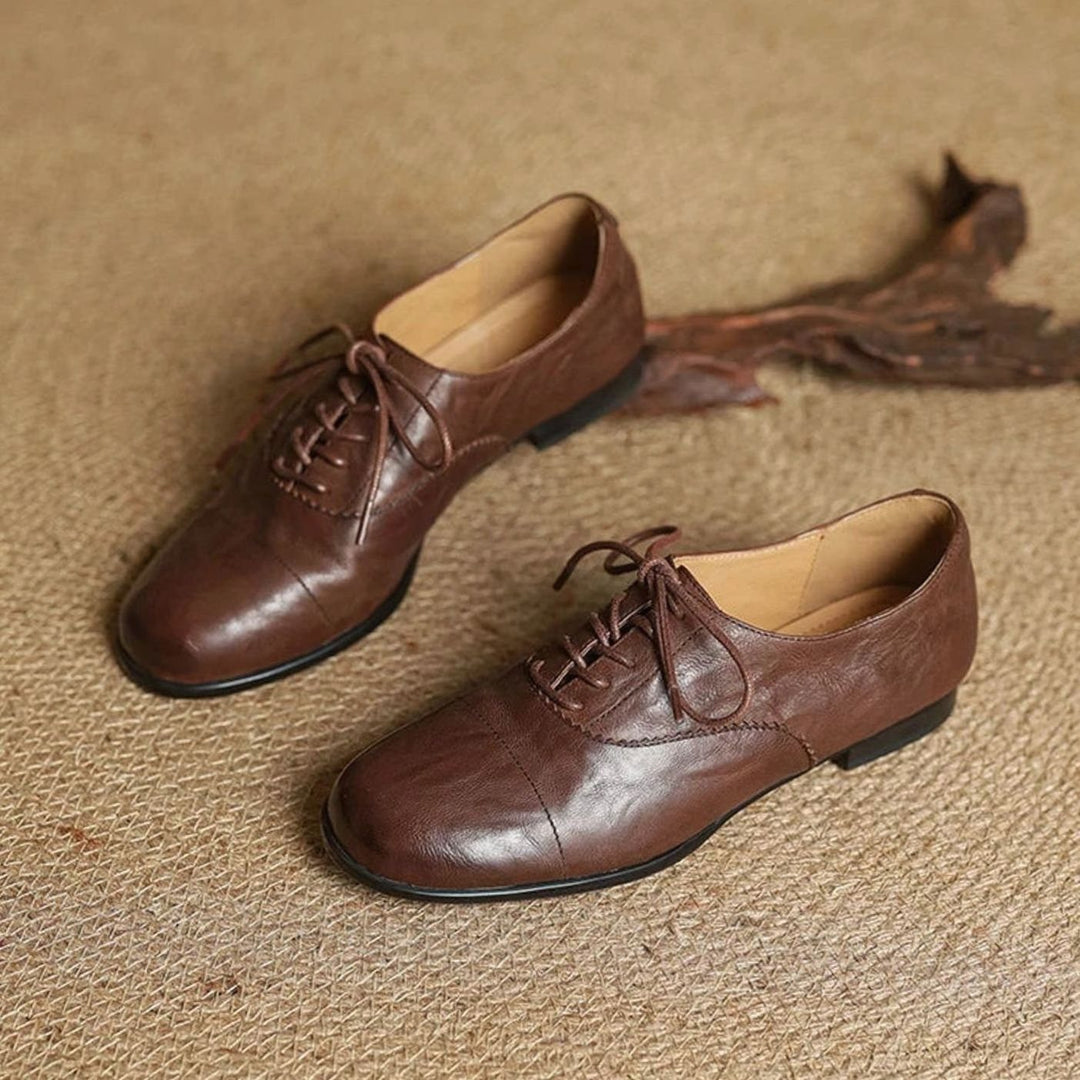 Dames Leren Veterschoenen Oxford Platte Cap Toe