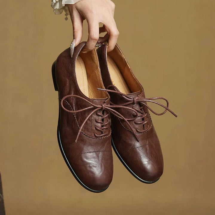 Dames Leren Veterschoenen Oxford Platte Cap Toe
