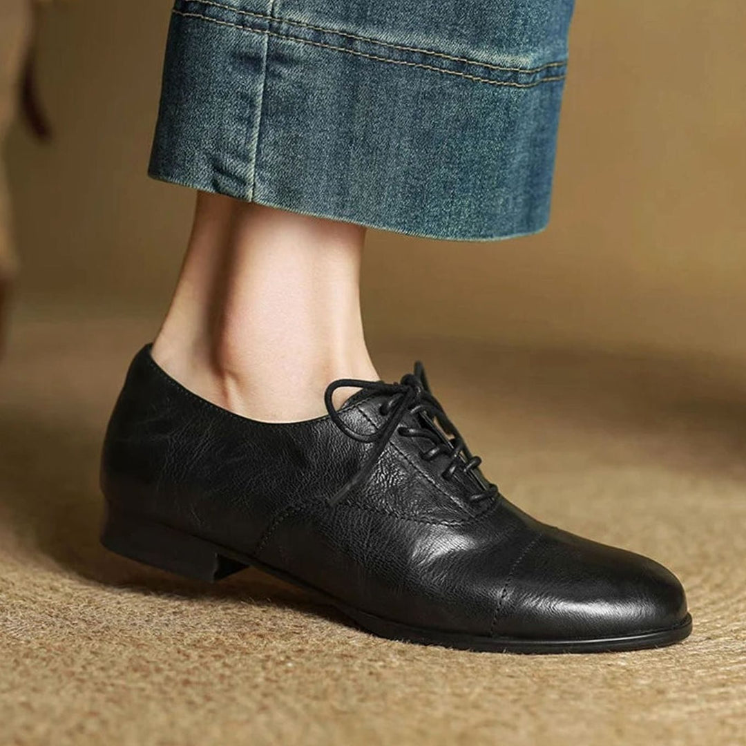 Dames Leren Veterschoenen Oxford Platte Cap Toe