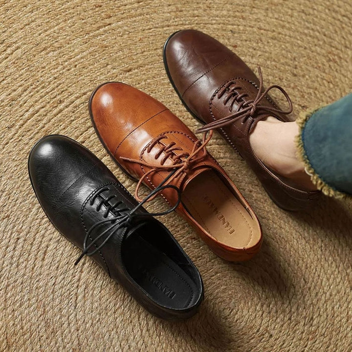 Dames Leren Veterschoenen Oxford Platte Cap Toe