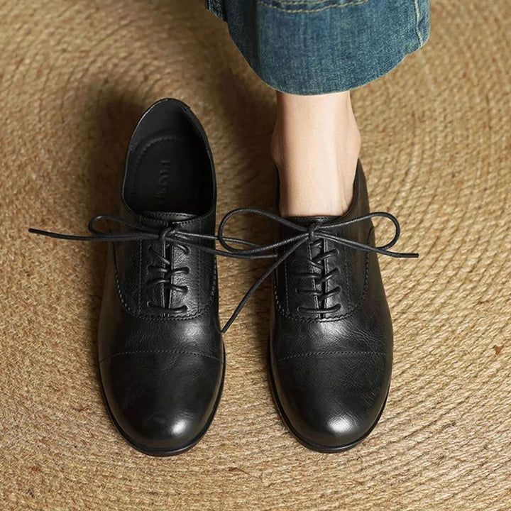 Dames Leren Veterschoenen Oxford Platte Cap Toe