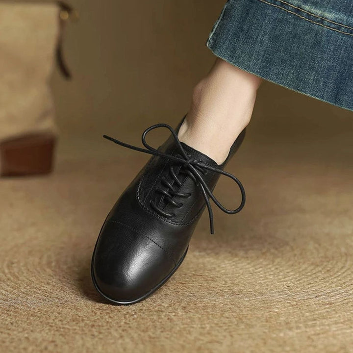 Dames Leren Veterschoenen Oxford Platte Cap Toe