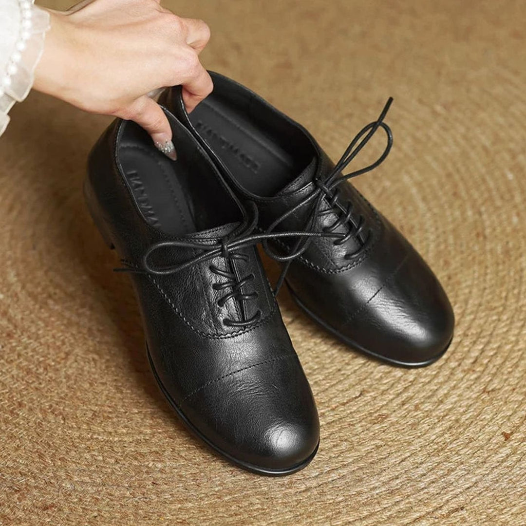 Dames Leren Veterschoenen Oxford Platte Cap Toe