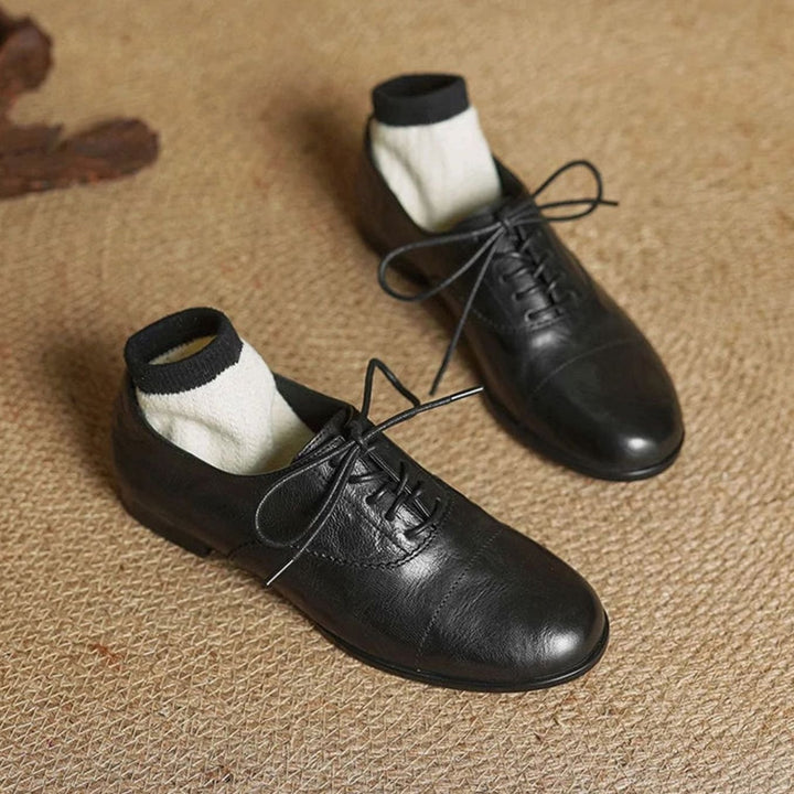 Dames Leren Veterschoenen Oxford Platte Cap Toe