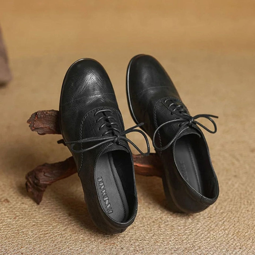 Dames Leren Veterschoenen Oxford Platte Cap Toe
