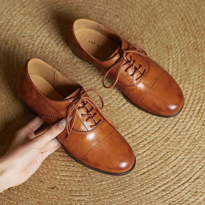 Dames Leren Veterschoenen Oxford Platte Cap Toe