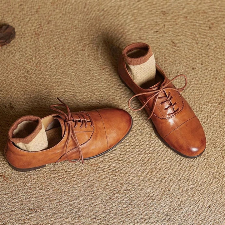 Dames Leren Veterschoenen Oxford Platte Cap Toe