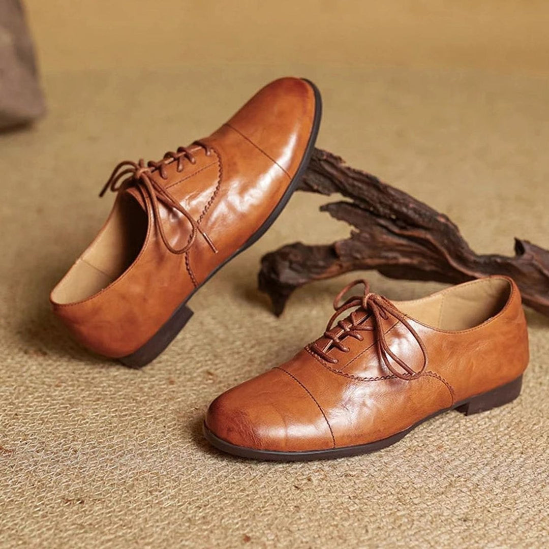 Dames Leren Veterschoenen Oxford Platte Cap Toe